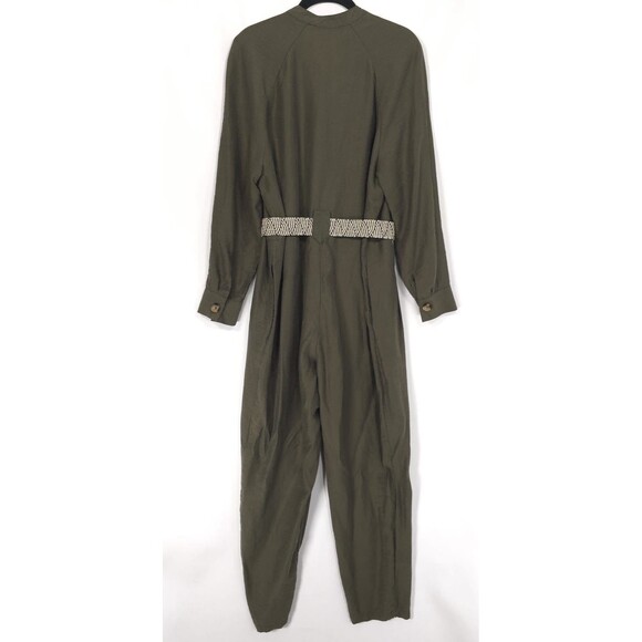 ZARA Jumpsuit MEDIUM Olive Green Utility Button Front V Neck Lyocell 3564/064 - Picture 10 of 12